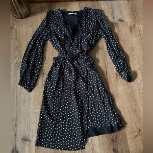 Emerson Fry Black Polka Dot Wrap Dress Size M